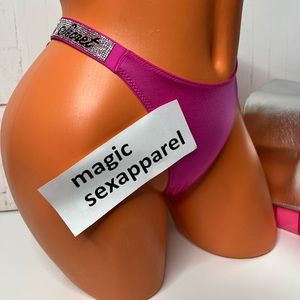 VS S M XL SHINE STRAP LOGO BOMBSHELL THONG SMOOTH PANTY BLING